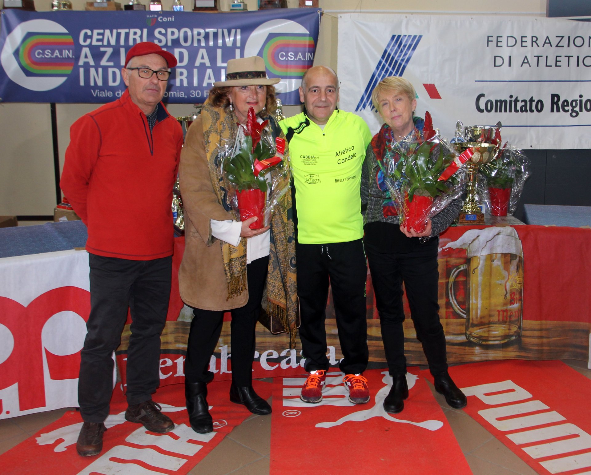 Luigino Passarella (Presidente sezione atletica Gruppo Sportivo Cedas Lancia), Mariella Biollino (Sindaco Candelo), Gianni Melis (Presidente Atletica Candelo), Rosa Maria Boaglio (Presidente regionale Fidal)