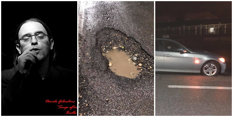 Con l’auto in un cratere, due gomme forate per il cantante Gilardino