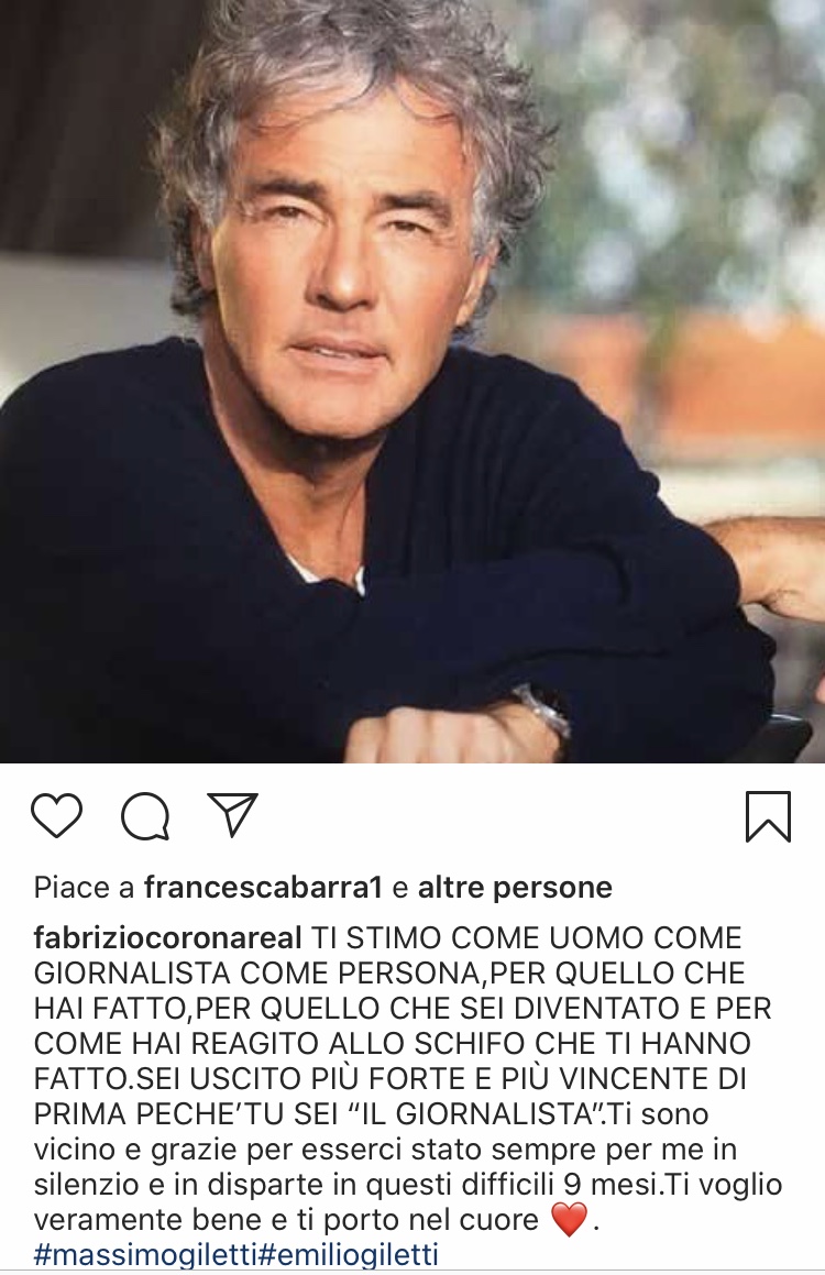 Giletti, le condoglianze di Fabrizio Corona