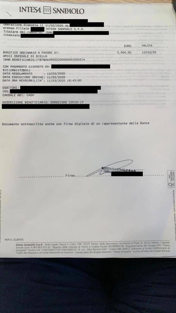 Coronavirus, gruppo di Biellesi dona montepremi vinto al Fantacalcio all’ospedale di Biella