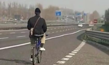 In bicicletta in autostrada fermato dalla Polizia sull'A26