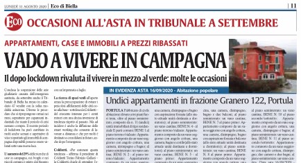 Su Eco di Biella speciale Aste Immobiliari: occasioni di settembre