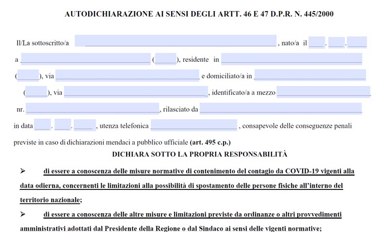 Autocertificazione ottobre 2020: ecco il nuovo modulo da scaricare