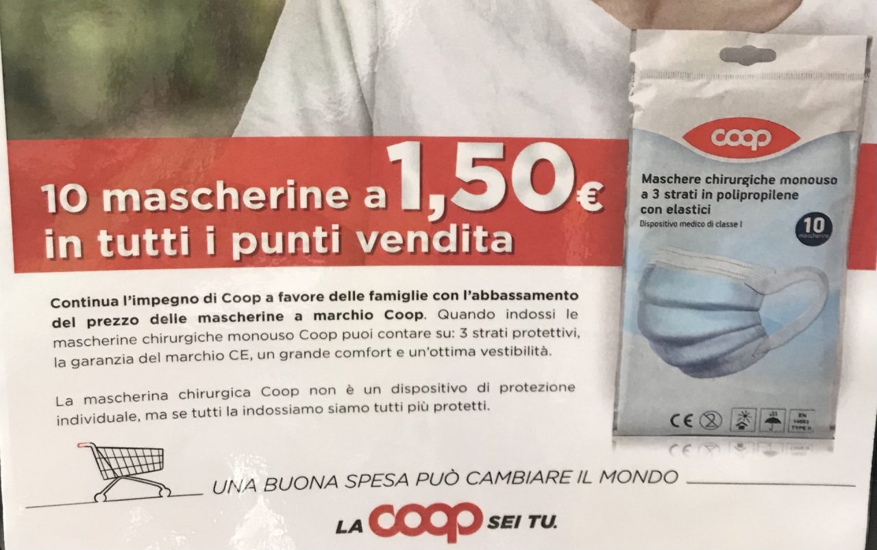 Coop, mascherine a 15 centesimi