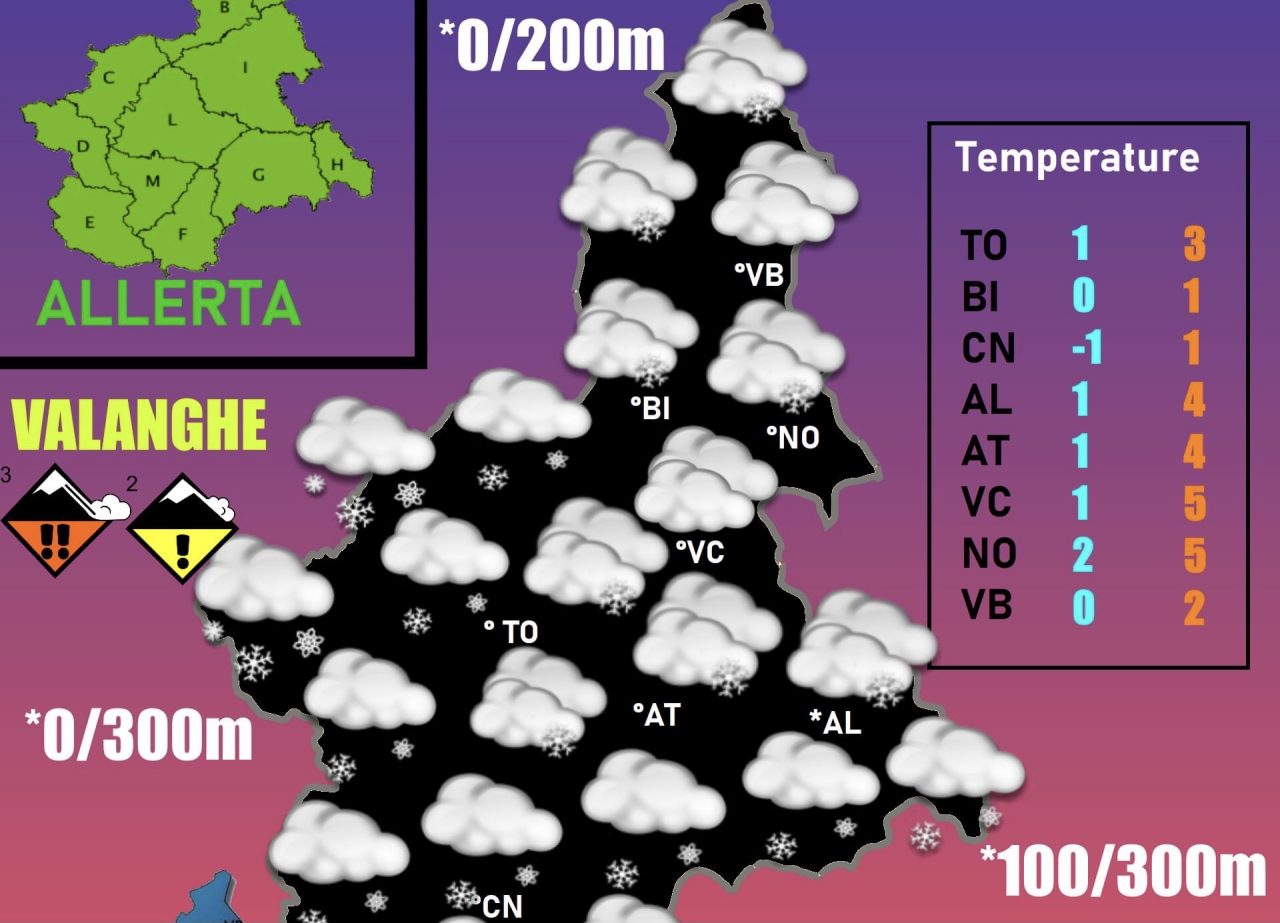 Biella tra le province più fredde, per oggi prevista neve. Da domenica torna il gelo