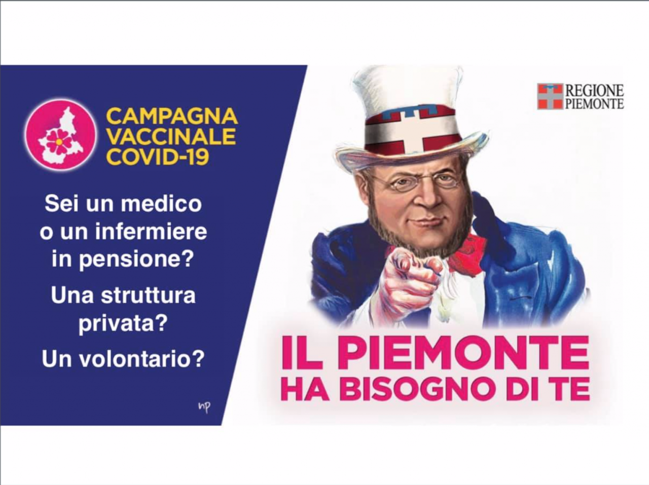 Piemonte, per campagna vaccinale Cavour come Zio Sam recluta “truppe”