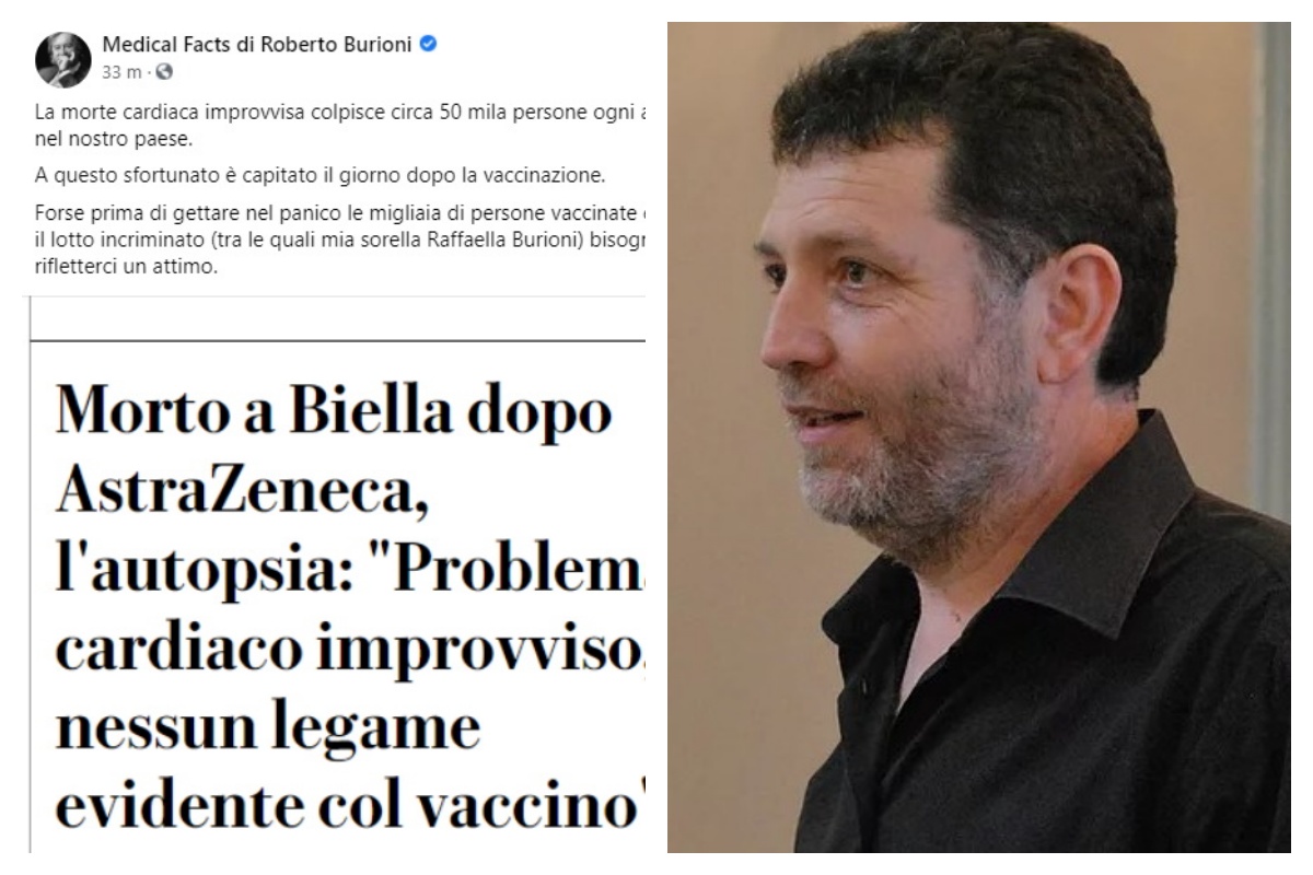 Il post di Burioni sul caso Biella-AstraZeneca: “Morto per infarto, riflettere prima di creare il panico”