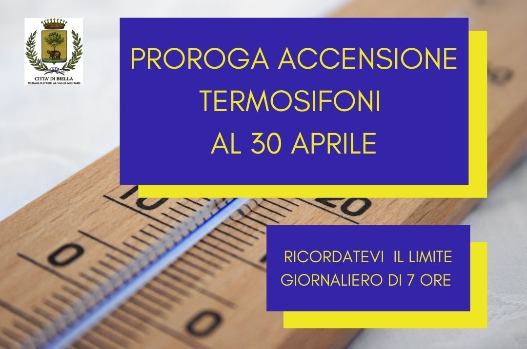 Biella: caldaie accese fino al prossimo 30 aprile