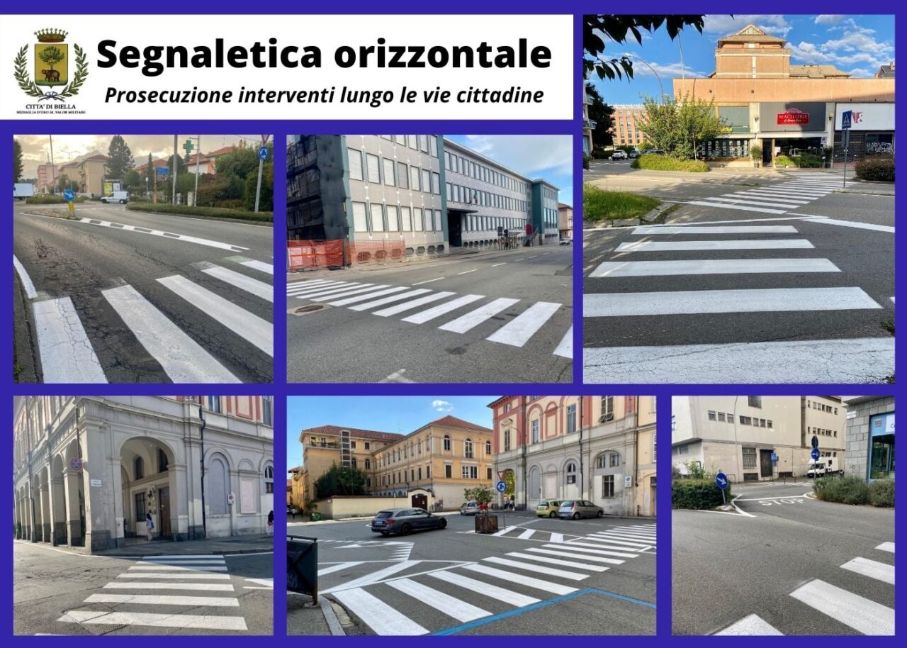 Il restauro della segnaletica orizzontale biellese continua