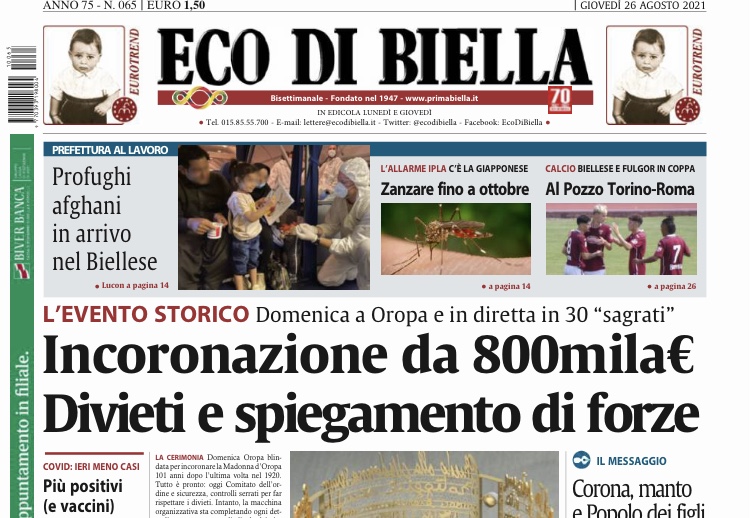 Ecco tutte le notizie esclusive con Eco di Biella in edicola oggi