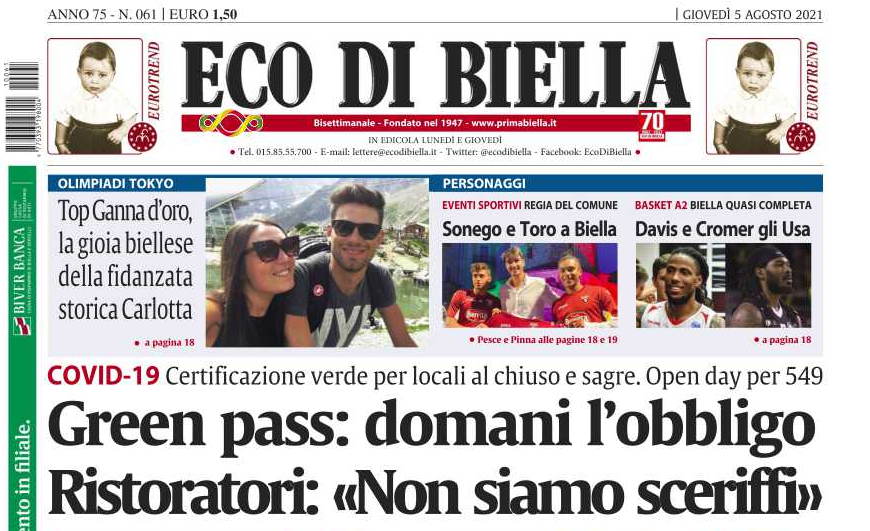 E’ in edicola Eco di Biella del giovedì. Le nostre esclusive