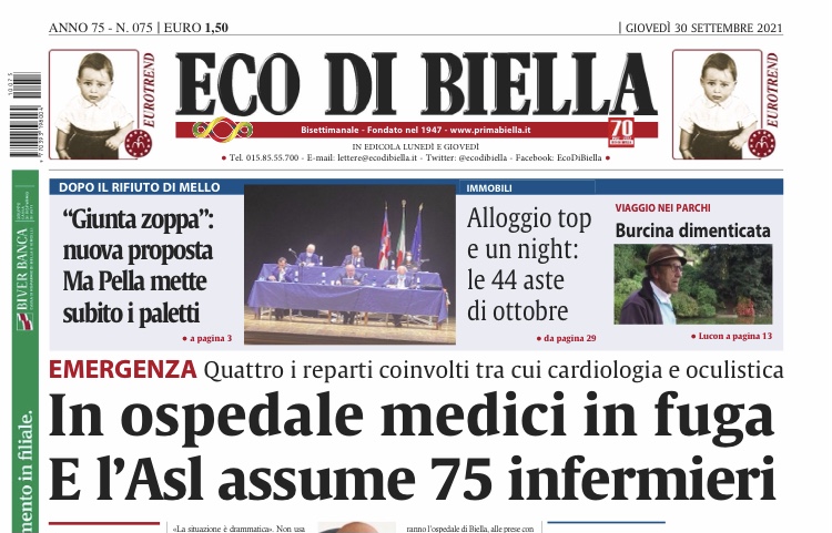 Ecco tutte le notizie su Eco di Biella in edicola oggi