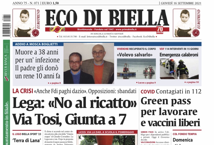 Eco di Biella, ecco tutte le notizie esclusive in edicola oggi