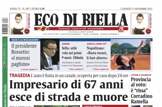 Eco di Biella, ecco tutte le notizie esclusive in edicola oggi