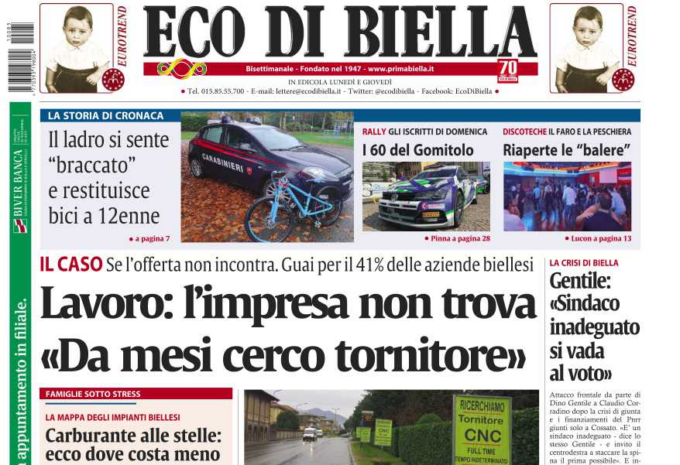 Eco di Biella oggi in edicola. Un’edizione da non perdere