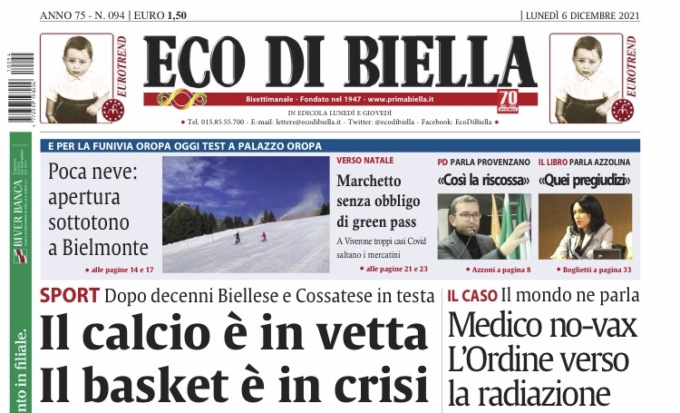 Ecco tutte le notizie esclusive su Eco di Biella in edicola oggi