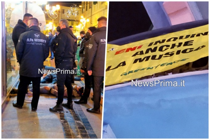 La contestazione di un biellese al Festival di Sanremo con altri 9 attivisti di Greenpeace