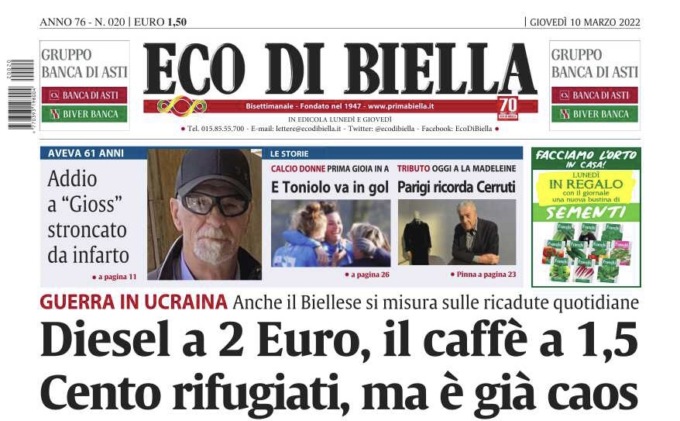 Ecco tutte le notizie esclusive in edicola oggi con Eco di Biella