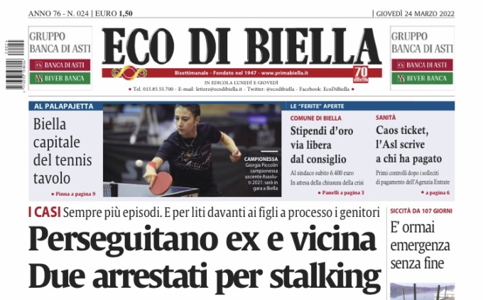Ecco tutte le notizie su Eco di Biella in edicola fino a domenica 27 marzo