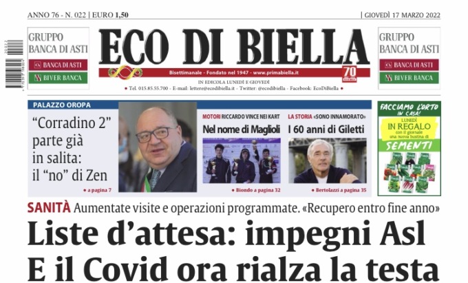 Eco di Biella in edicola oggi con tante notizie e approfondimenti