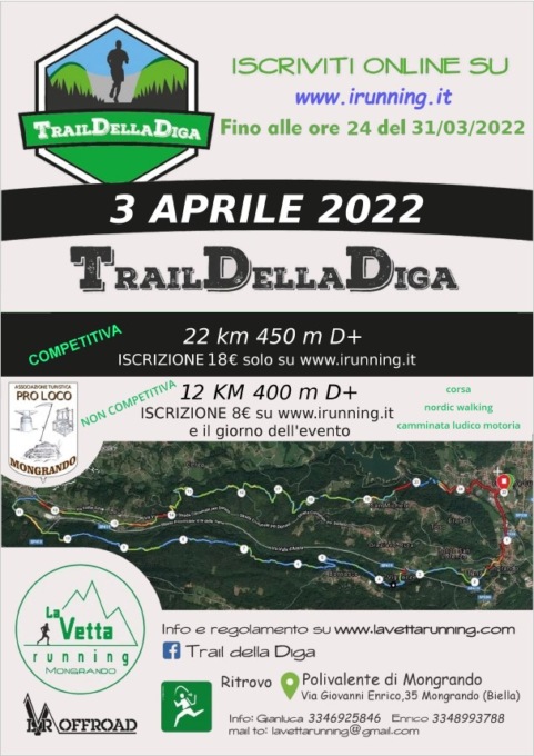 Sono già 125 gli iscritti per il “Trail della Diga” che si correrà il 3 aprile. Iscrizioni anche il giorno della gara