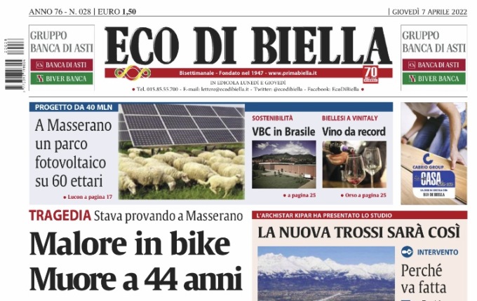 Eco di Biella in edicola oggi con tante notizie e approfondimenti
