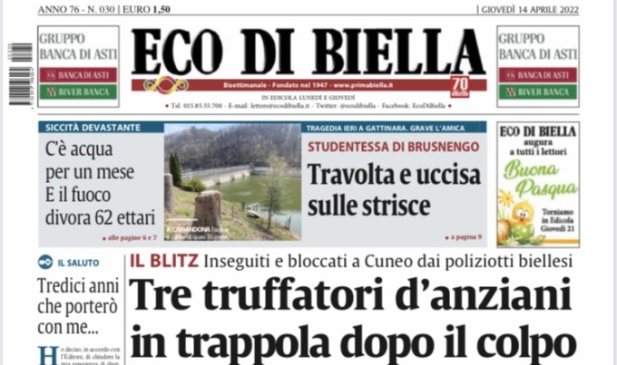Eco di Biella in edicola oggi con tante notizie e approfondimenti