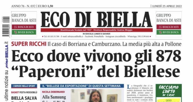 Eco di Biella in edicola fino a mercoledì con tante notizie esclusive