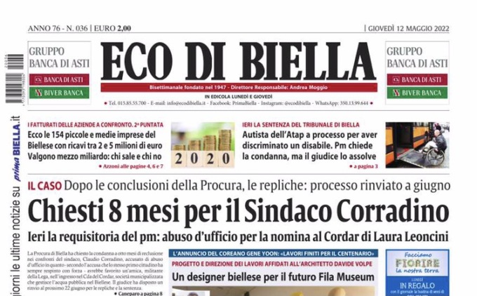 Ecco tutte le notizie esclusive su Eco di Biella in edicola oggi