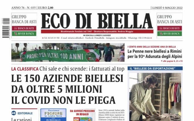 Eco di Biella in edicola oggi con tante notizie esclusive