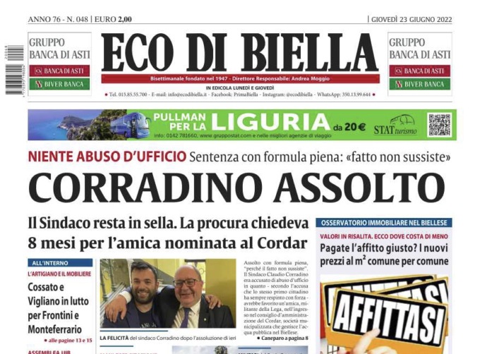 Eco di Biella in edicola oggi con tante notizie e approfondimenti esclusivi