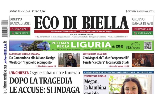 Ecco tutte le notizie esclusive su Eco di Biella in edicola oggi
