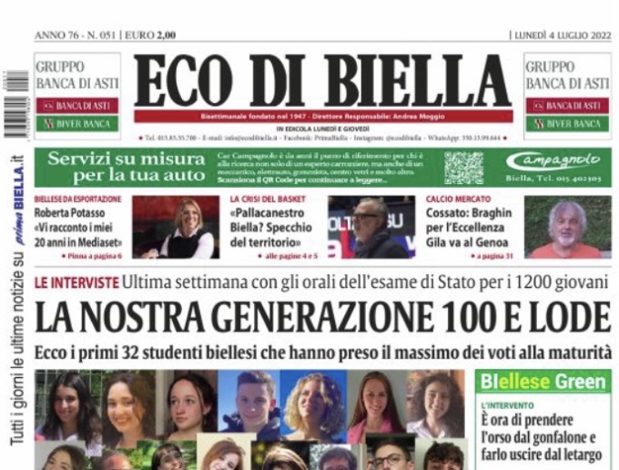 Ecco tutte le notizie esclusive su Eco di Biella in edicola oggi