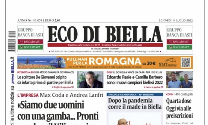 Eco di Biella in edicola oggi con tante notizie e approfondimenti esclusivi