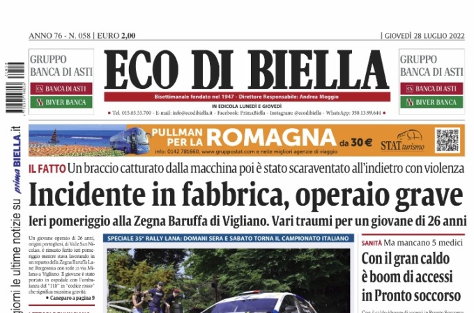 Eco di Biella in edicola oggi con tante notizie e approfondimenti esclusivi