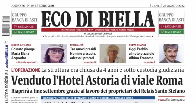 Ecco tutte le notizie esclusive su Eco di Biella in edicola oggi