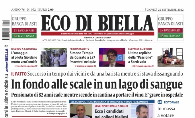 Eco di Biella in edicola oggi con tante notizie e approfondimenti esclusivi