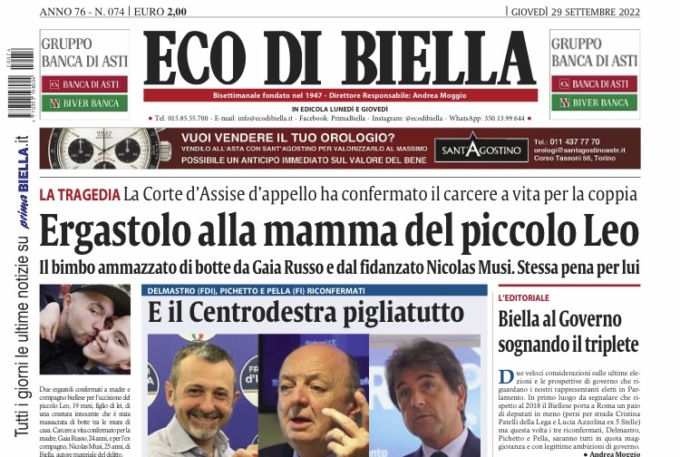 Ecco tutte le notizie esclusive su Eco di Biella in edicola oggi
