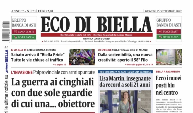 Eco di Biella in edicola con tante notizie e approfondimenti