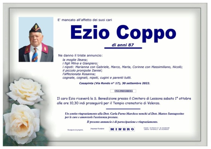 Si è spento l’ex poliziotto Ezio Coppo: aveva 87 anni
