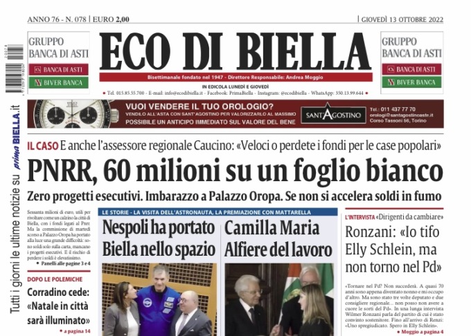 Ecco tutte le notizie esclusive su Eco di Biella in edicola oggi