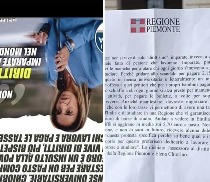 “Fascisti e reazionari appesi”, la foto dell’assessore Chiorino all’ingiù e lei replica: “Sono questi i valori?”