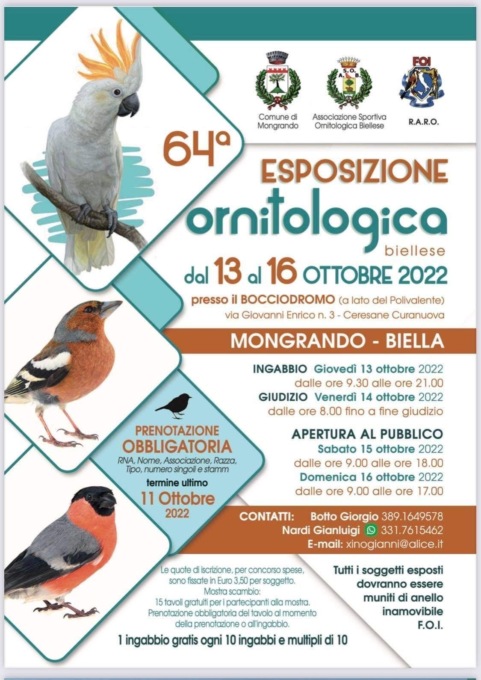 A Mongrando nel fine settimana la mostra ornitologica, evento da non perdere