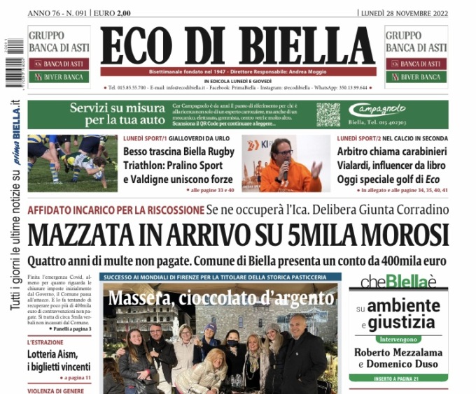 Eco di Biella in edicola oggi con tante notizie e approfondimenti