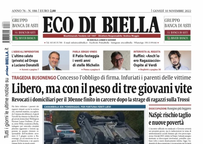 Eco di Biella in edicola fino a domenica con tante notizie e approfondimenti esclusivi