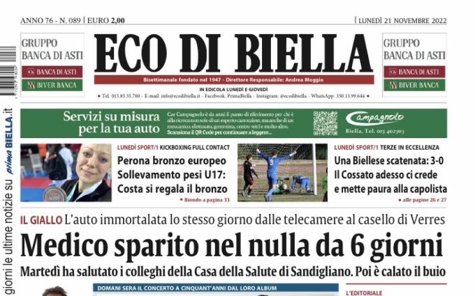Eco di Biella in edicola oggi con tante notizie e approfondimenti esclusivi