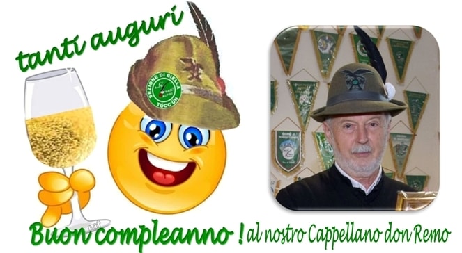 Gli auguri di buon compleanno al Cappellano degli Alpini biellesi don Remo Baudrocco