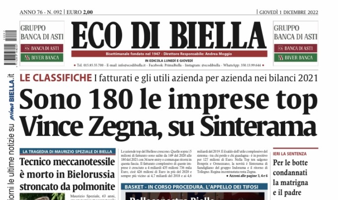 Eco di Biella in edicola oggi con tante notizie e approfondimenti esclusivi