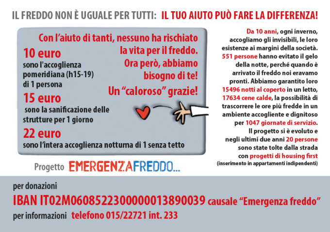 Ripartito il progetto Emergenza Freddo: più posti al dormitorio