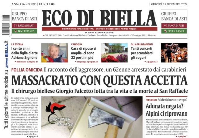Eco di Biella in edicola – Ieri sera è morto il dottor Falcetto